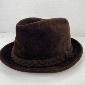 Vintage MARTINELLI Velour Felt Hat Made In Italy Brown Rope Band 7 1/4 Fedora